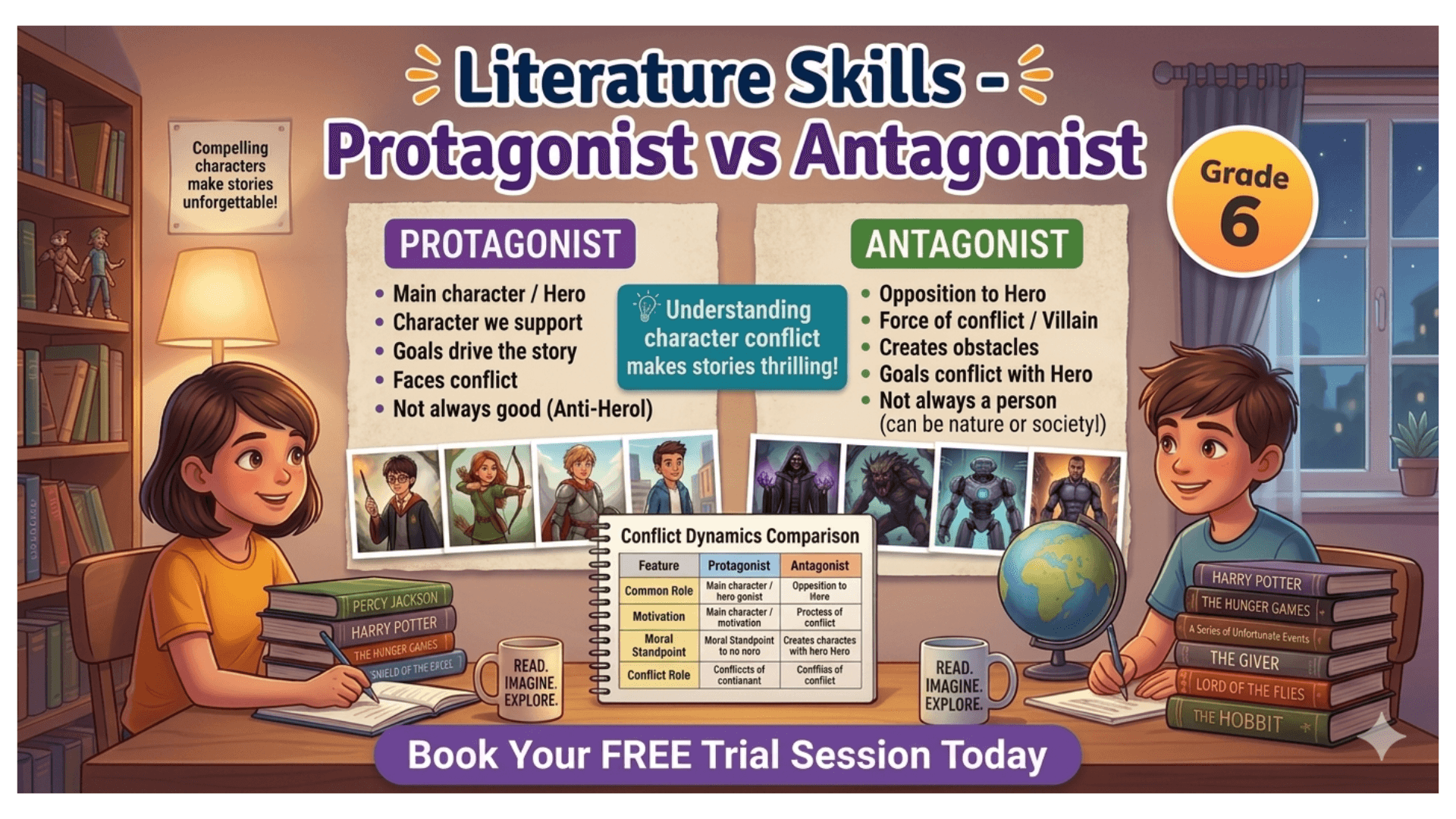 Grade 6 English Worksheet Protagonist vs Antagonist .png