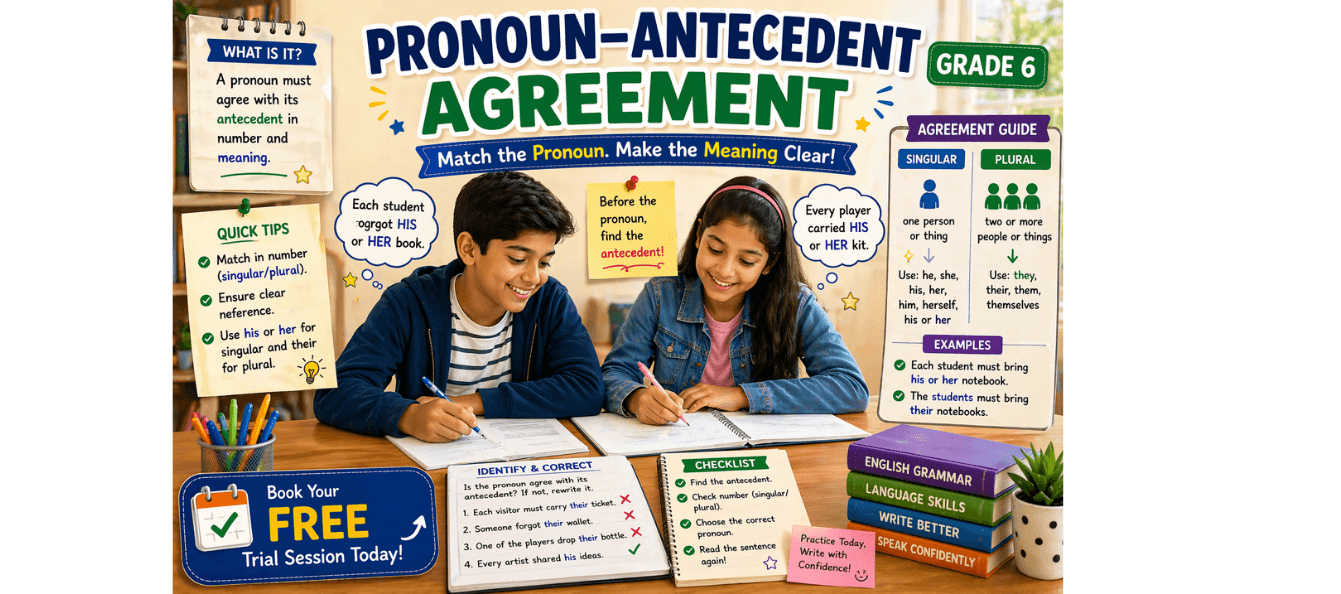 Grade 6 Grammar Worksheet Pronoun–Antecedent Agreement [PDF].png