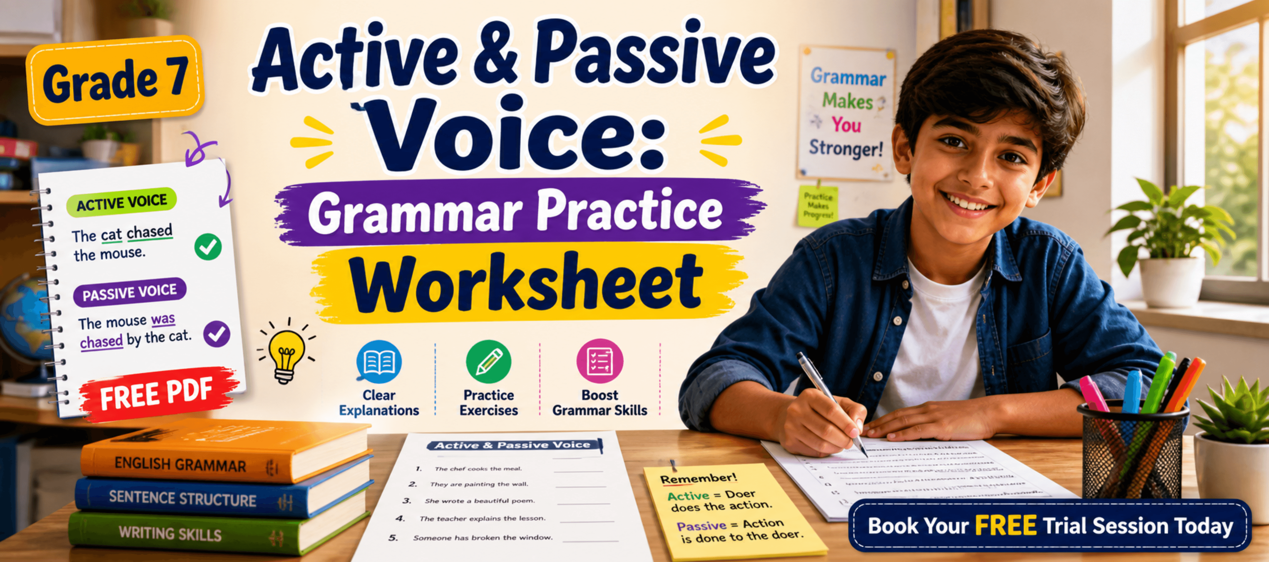 Grade 7 Active & Passive Voice Grammar Practice Worksheet [Free PDF].png