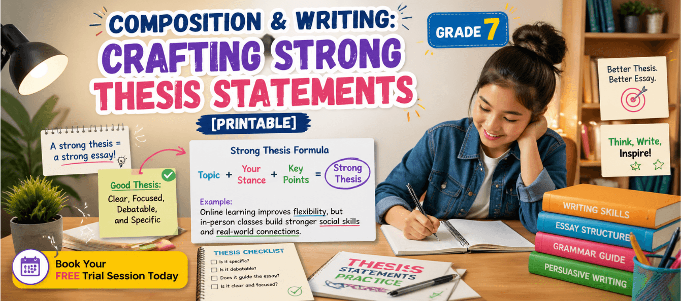 Grade 7 Composition & Writing Crafting Strong Thesis Statements [Printable].png