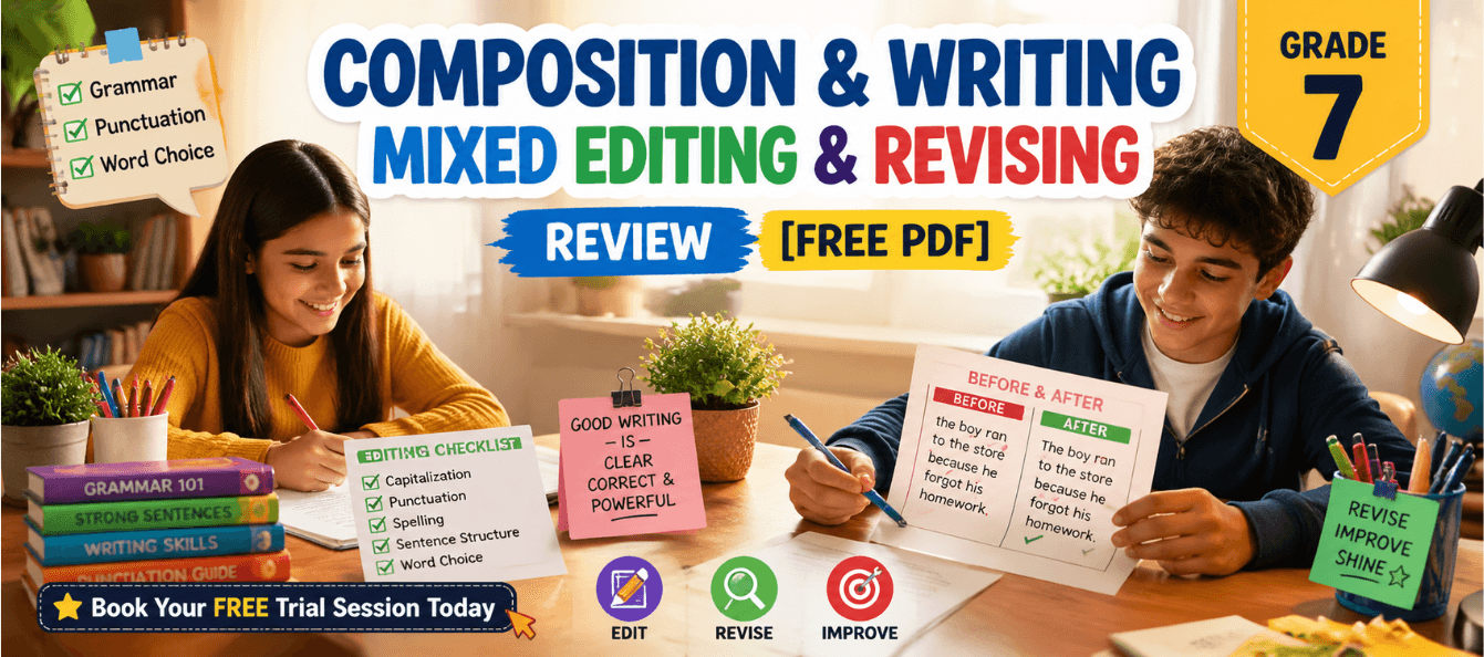 Grade 7 Composition & Writing Mixed Editing & Revising Review [Free PDF].png