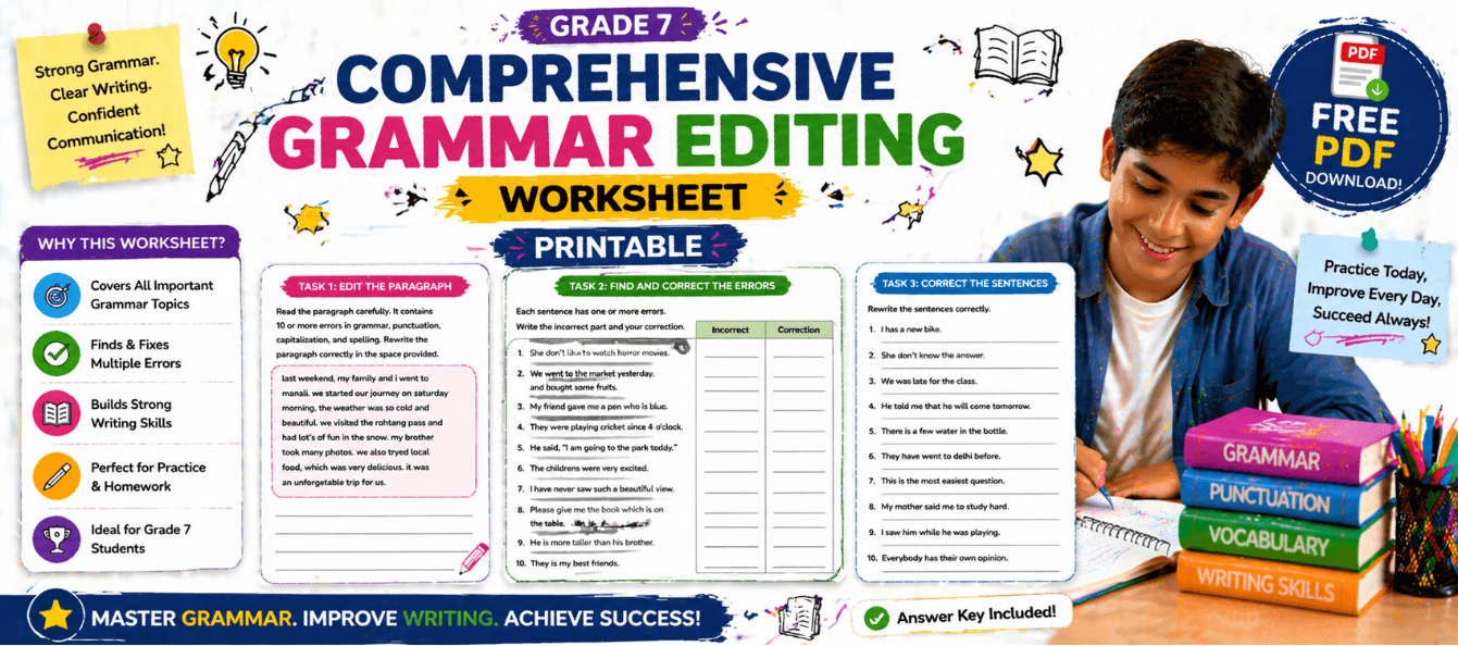 Grade 7 Comprehensive Grammar Editing Worksheet [Printable].png