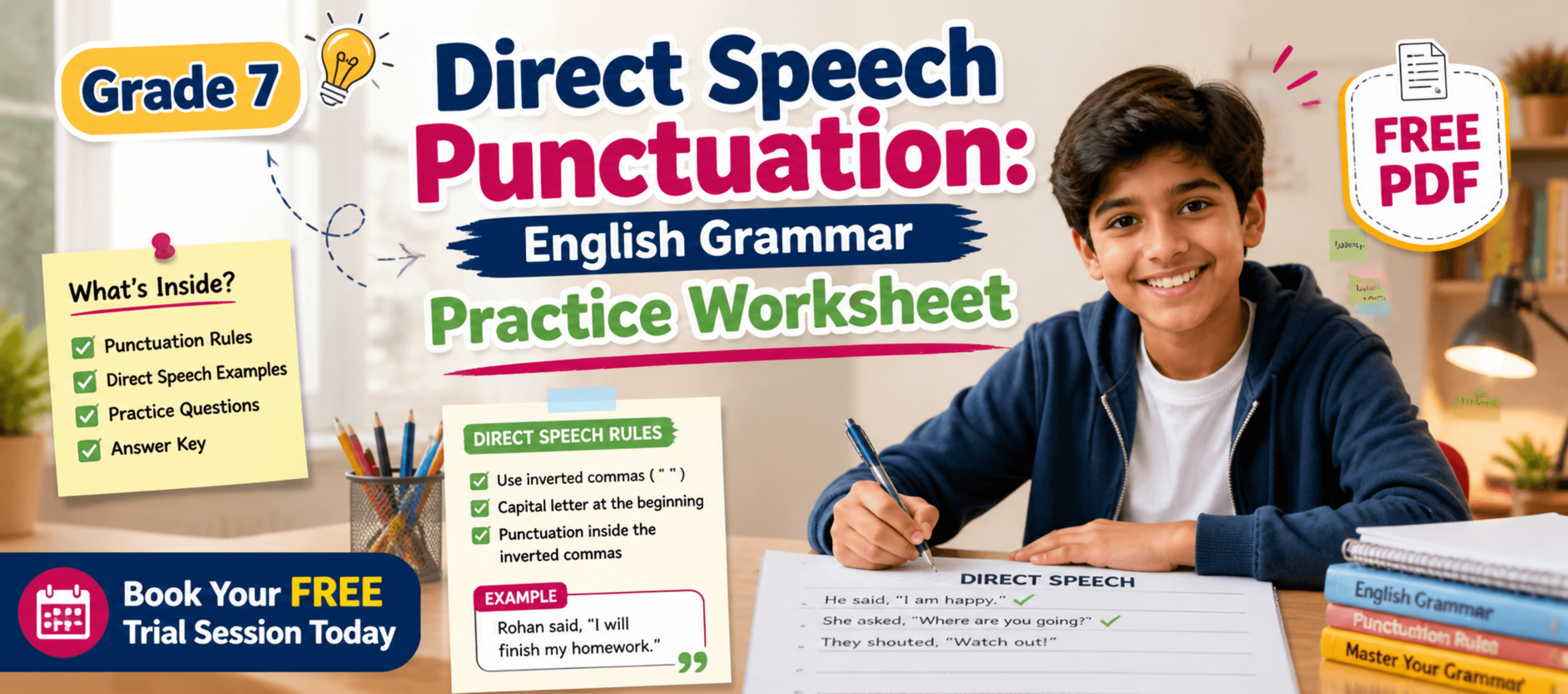 Grade 7 Direct Speech Punctuation English Grammar Practice Worksheet [Free PDF].png