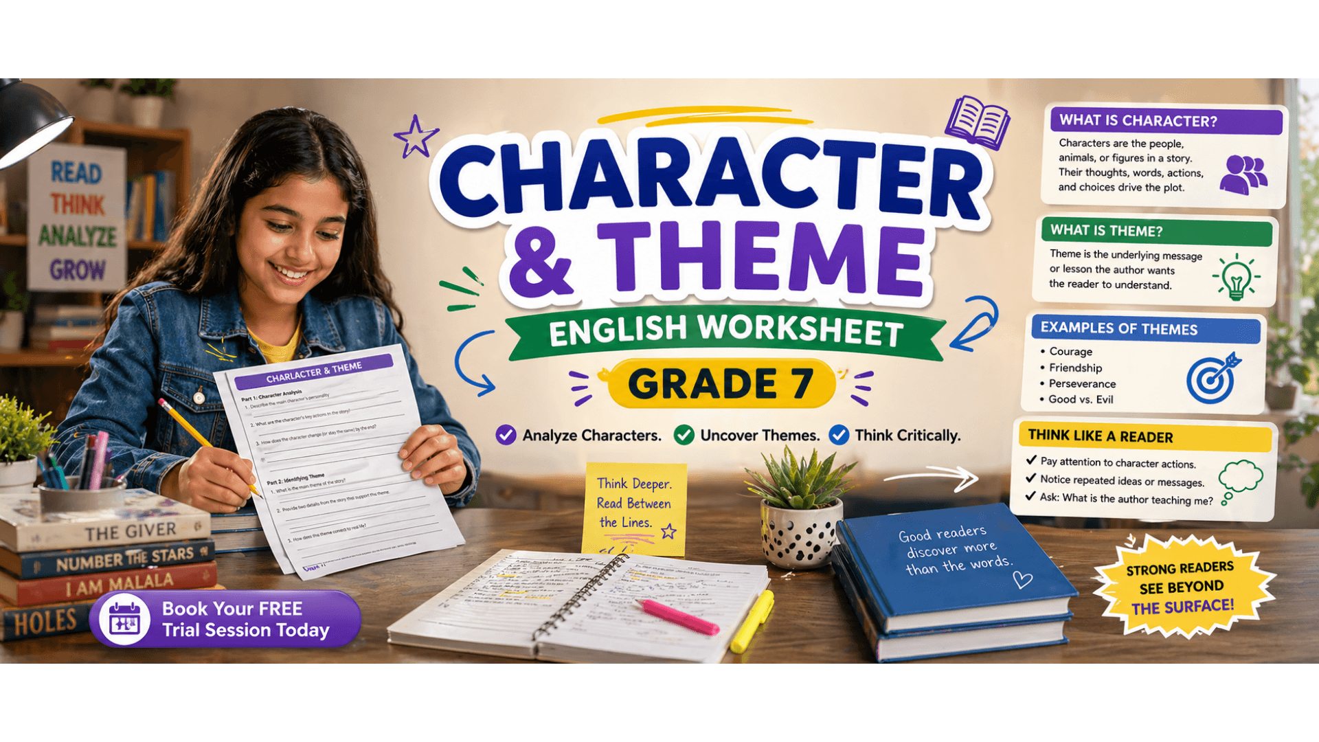 Grade 7 English Worksheet Character & Theme Exploration [With Answers].png