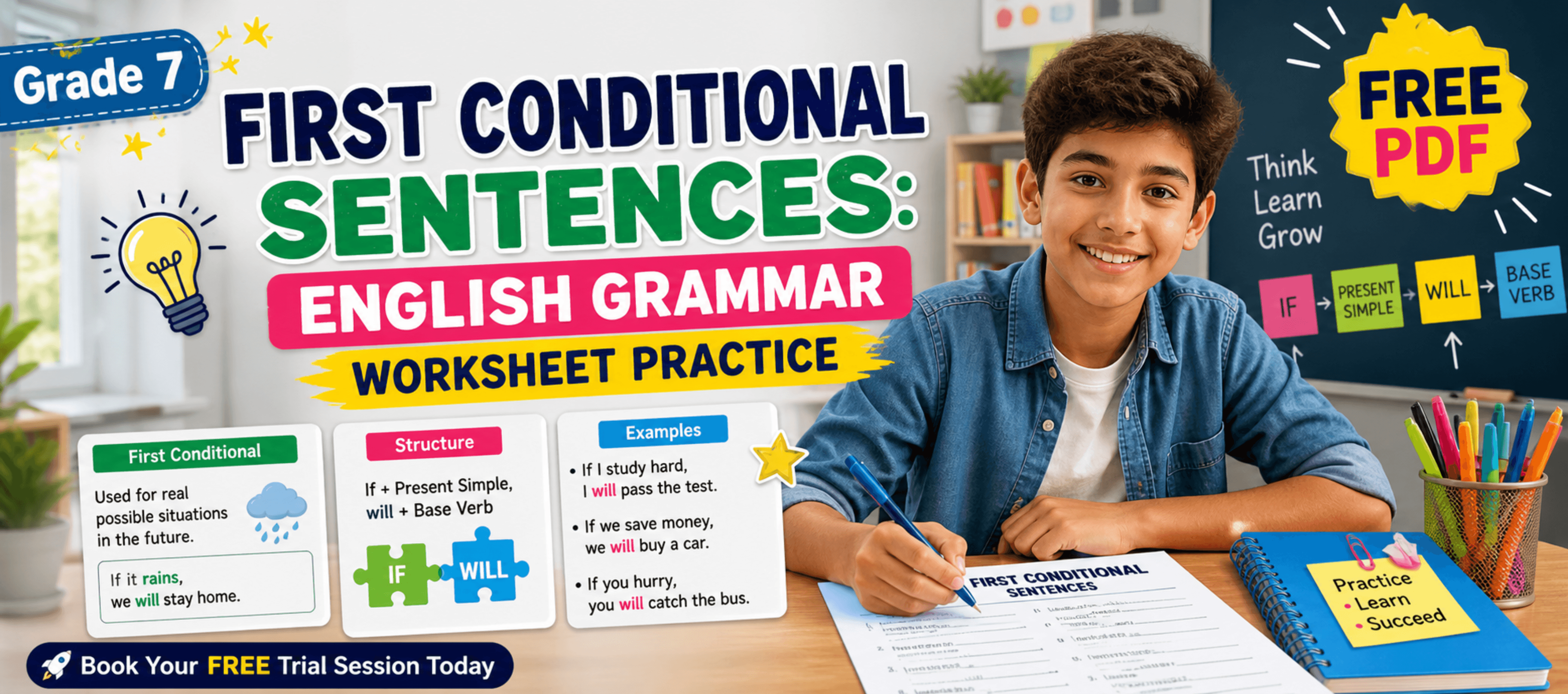 Grade 7 First Conditional Sentences English Grammar Worksheet Practice [Free PDF].png