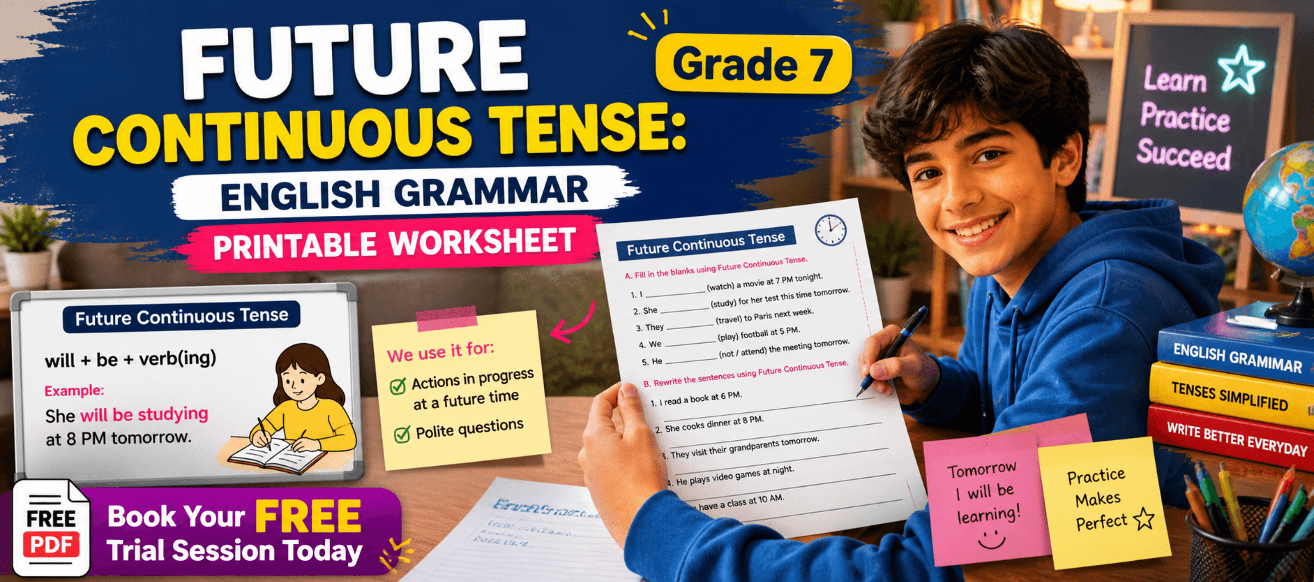 Grade 7 Future Continuous Tense English Grammar Printable Worksheet [Free PDF].png