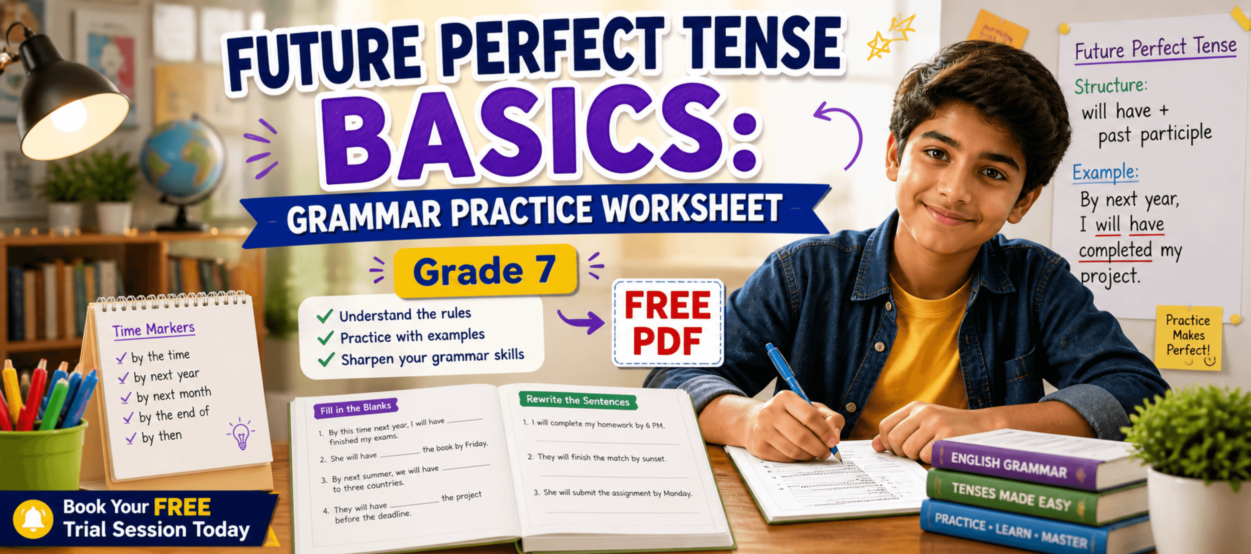 Grade 7 Future Perfect Tense Basics Grammar Practice Worksheet [Free PDF].png