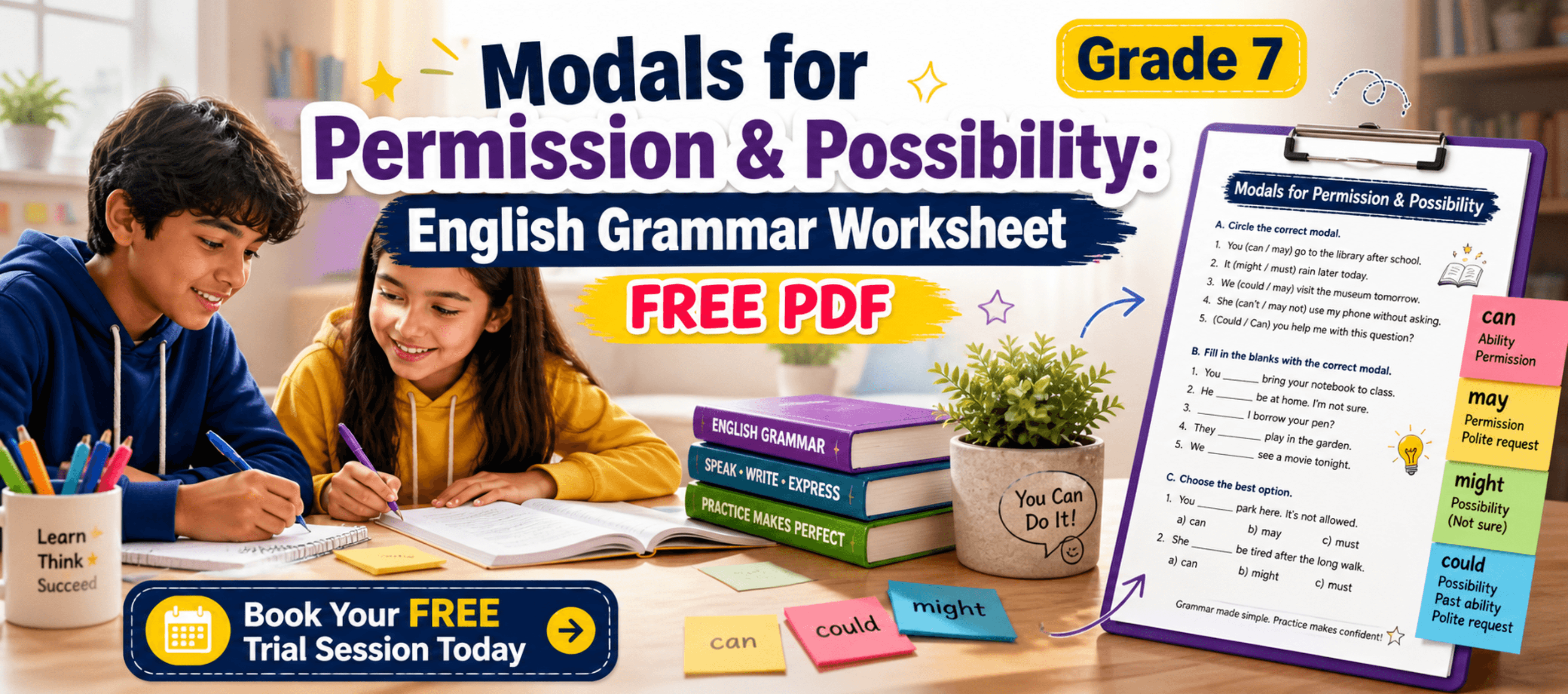 Grade 7 Modals for Permission & Possibility English Grammar Worksheet [Free PDF].png