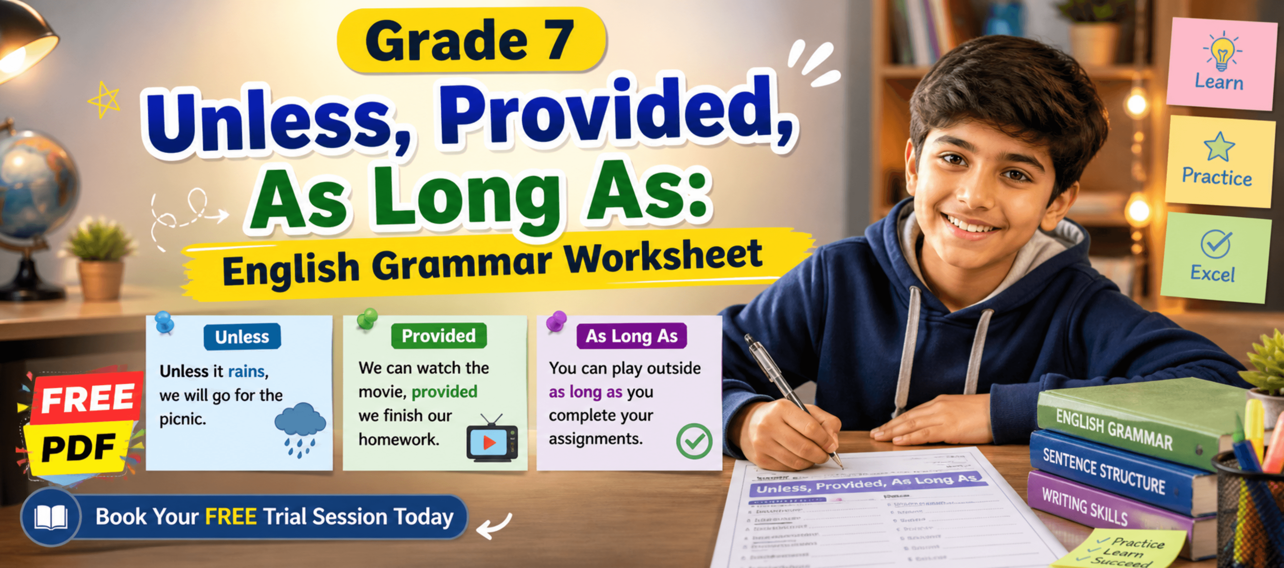 Grade 7 Unless, Provided, As Long As English Grammar Worksheet [Free PDF].png