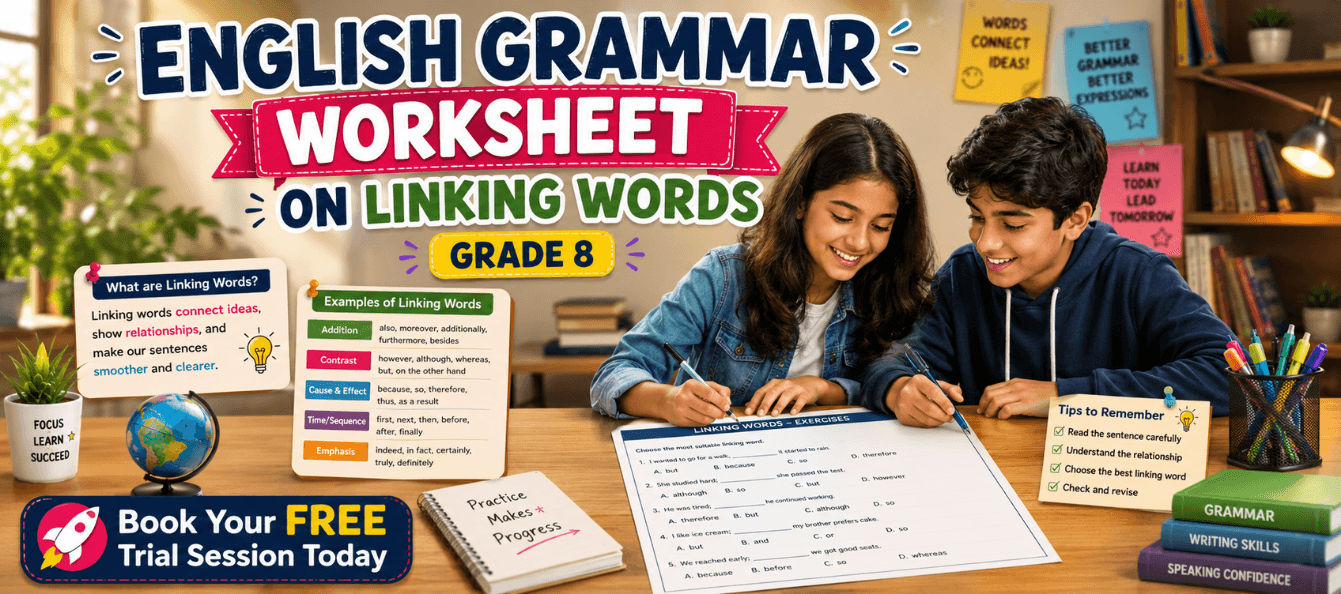 Grade 8 English Grammar Worksheet on Linking Words [PDF].png
