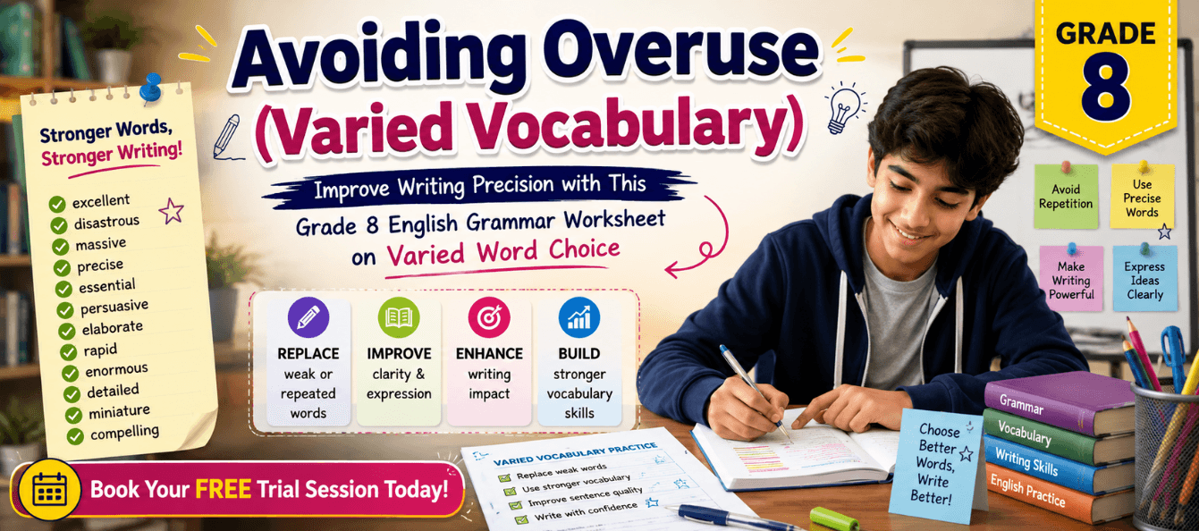 Grade 8 Vocabulary Practice Worksheet on Varied Word Choice.png