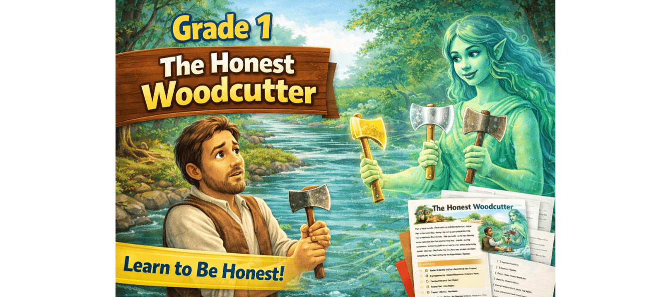 Honest Woodcutter Story Class 1 Reading Worksheet PDF.png