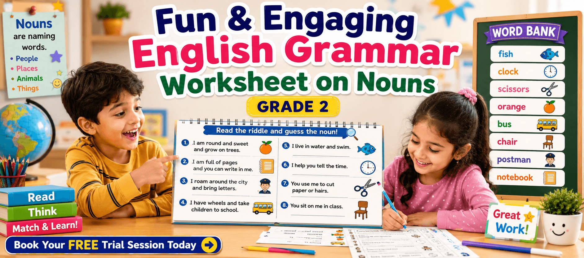 Identify the Nouns Worksheet for Class 2 with Answers.png