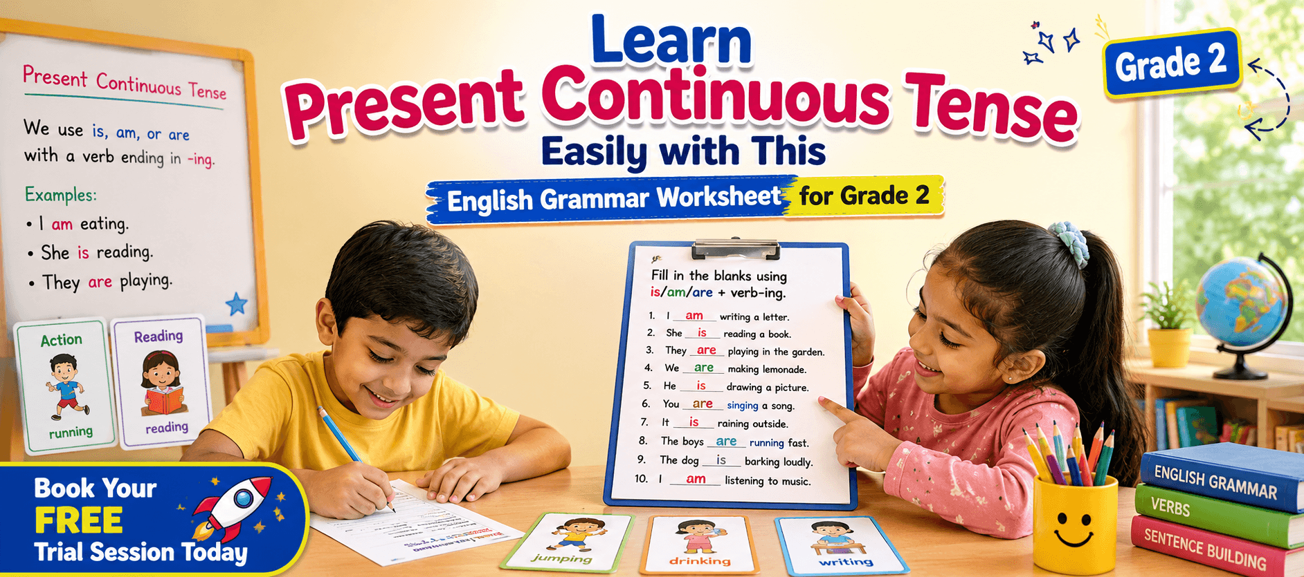 Learn Present Continuous Tense with This Class 2 Worksheet.png