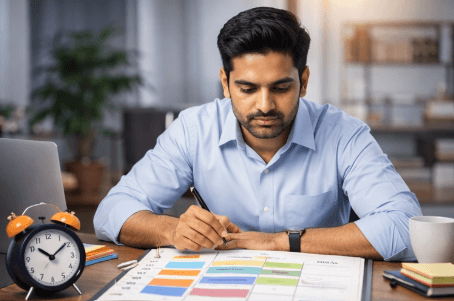 Focused professional using time blocking
