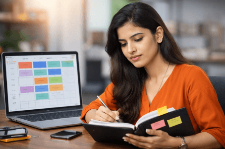 Working professional boosting productivity using time blocking
