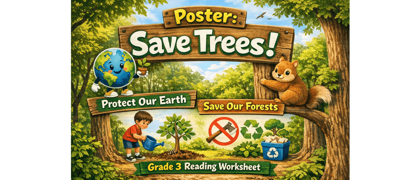 Poster Reading Worksheet for Grade 3 Save Trees Free PDF.png