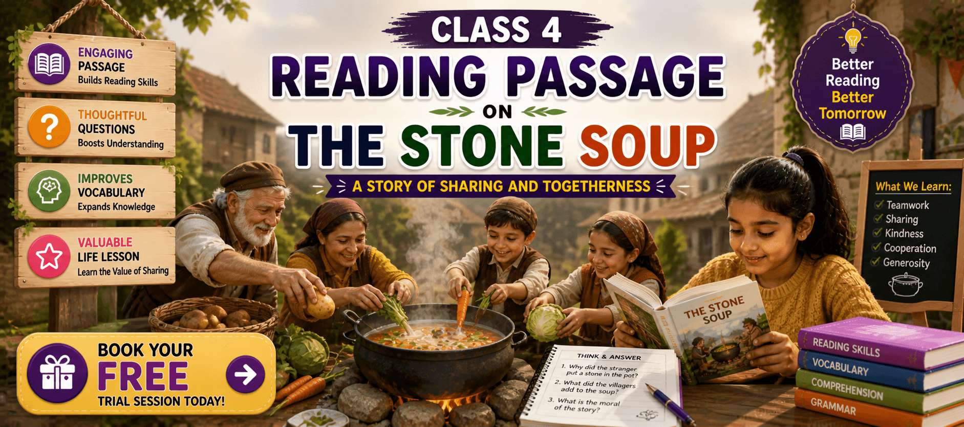 Reading Comprehension Exercises on The Stone Soup for Kids.png