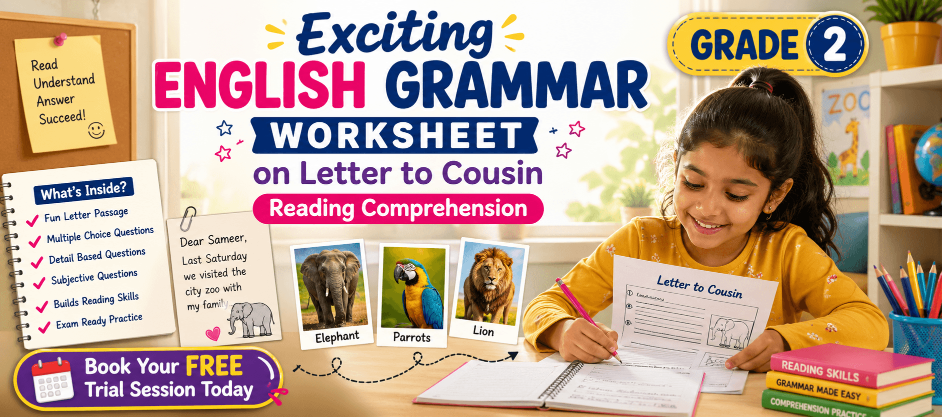 Reading Passage Worksheet for Class 2 Letter to Cousin.png