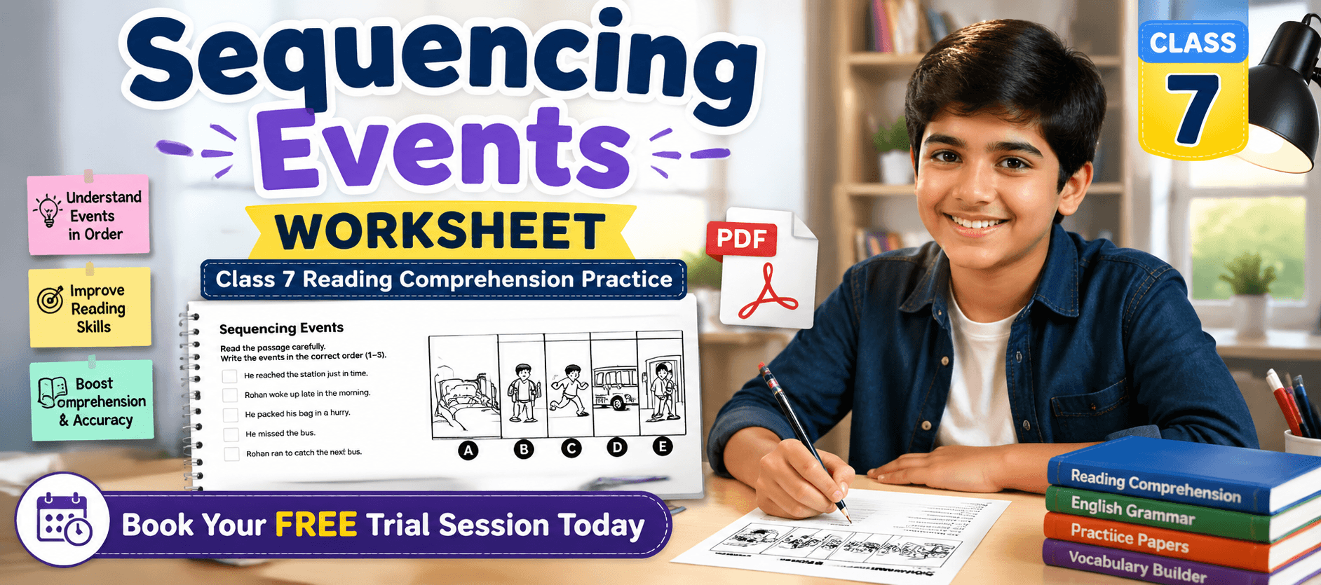 Sequencing Events Worksheet: Class 7 Reading Comprehension Practice [PDF].png