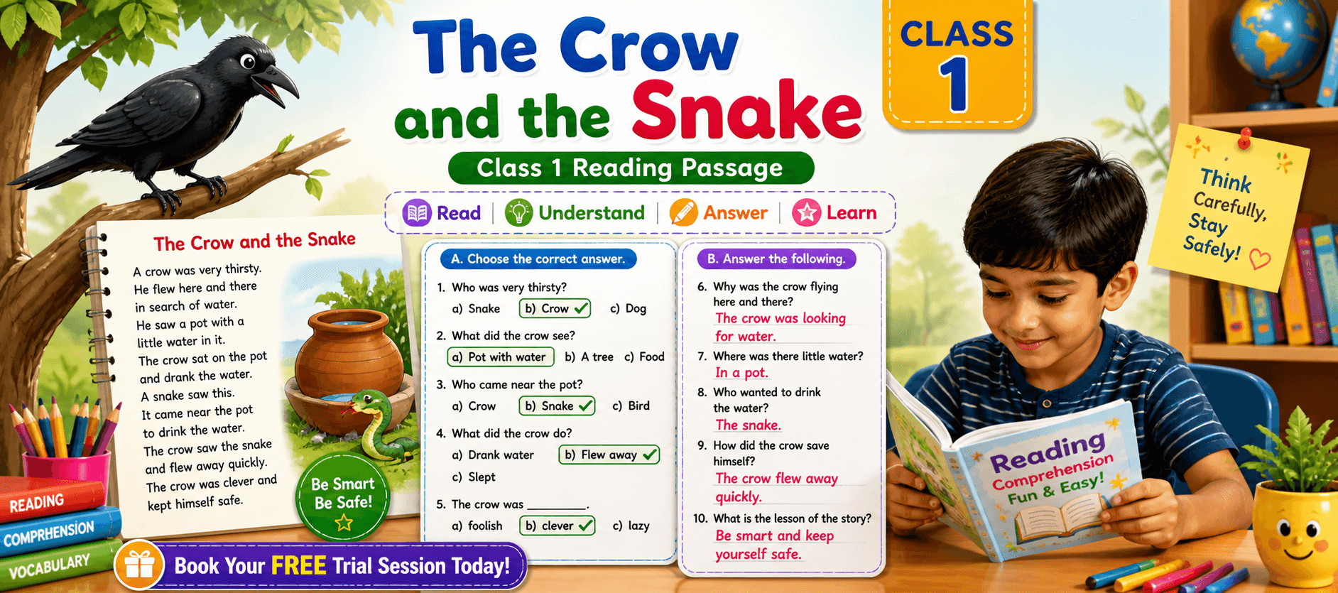 The Crow and the Snake Story Reading Exercises for Class 1.png