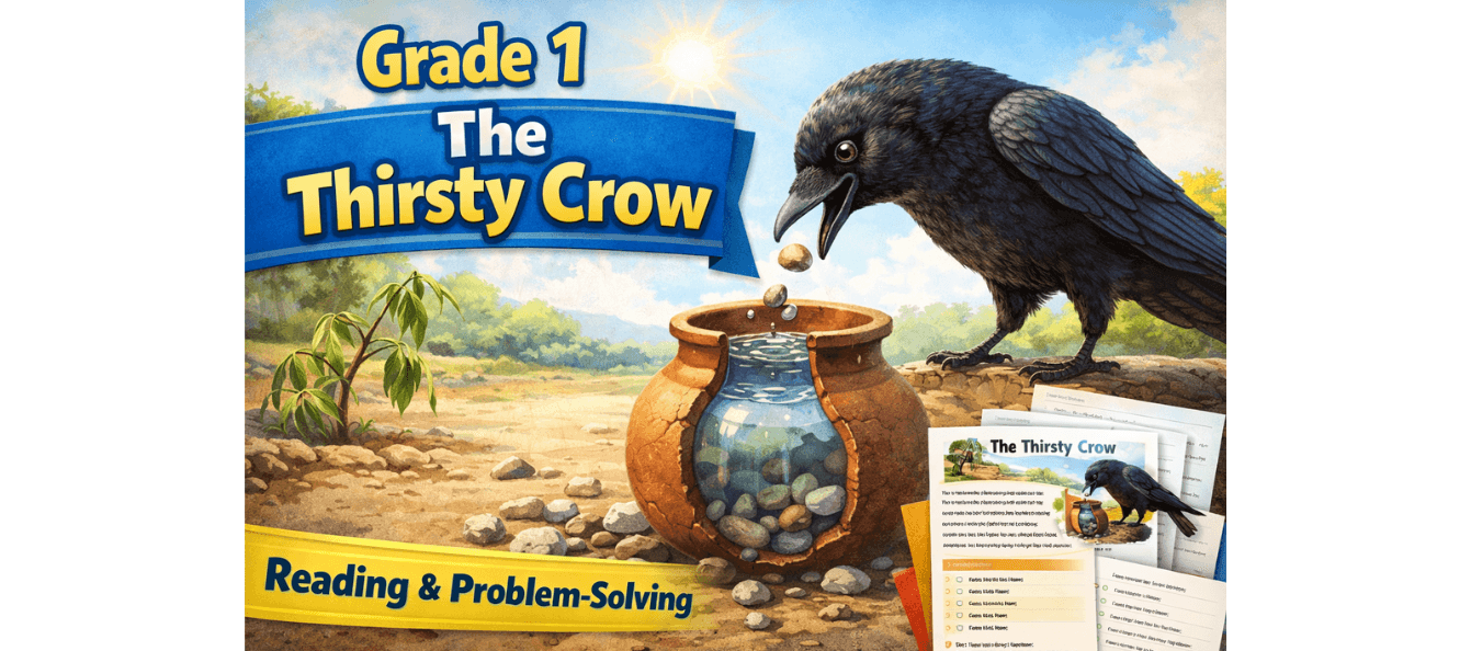 Thirsty Crow Story Worksheet for Kids Grade 1 Reading Practice PDF.png