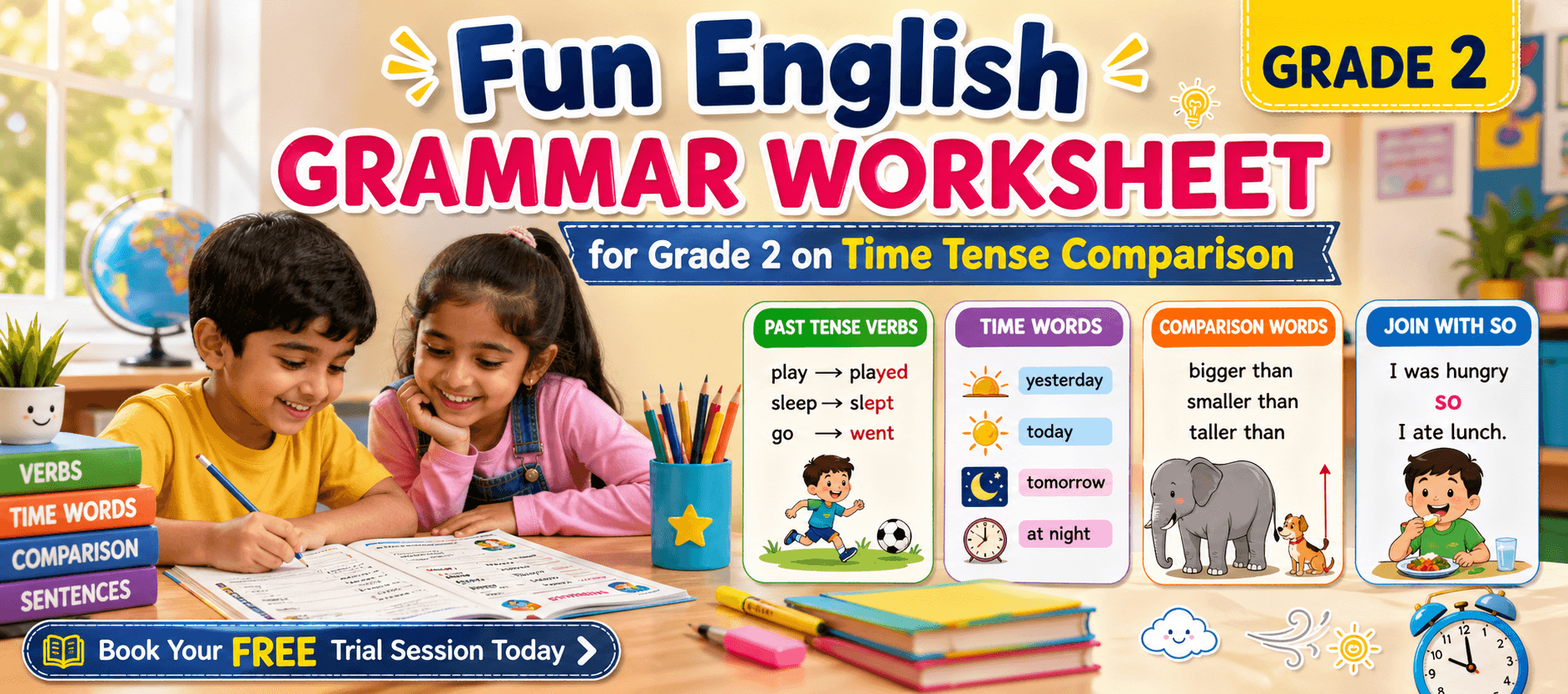 Time and Verb Tense Practice Worksheet for Class 2 English.png