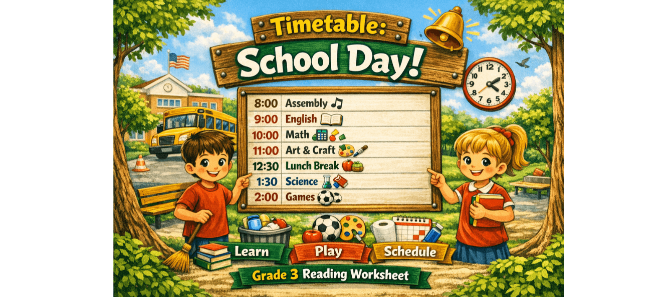 Timetable Reading Worksheet for Grade 3 School Day Free PDF.png