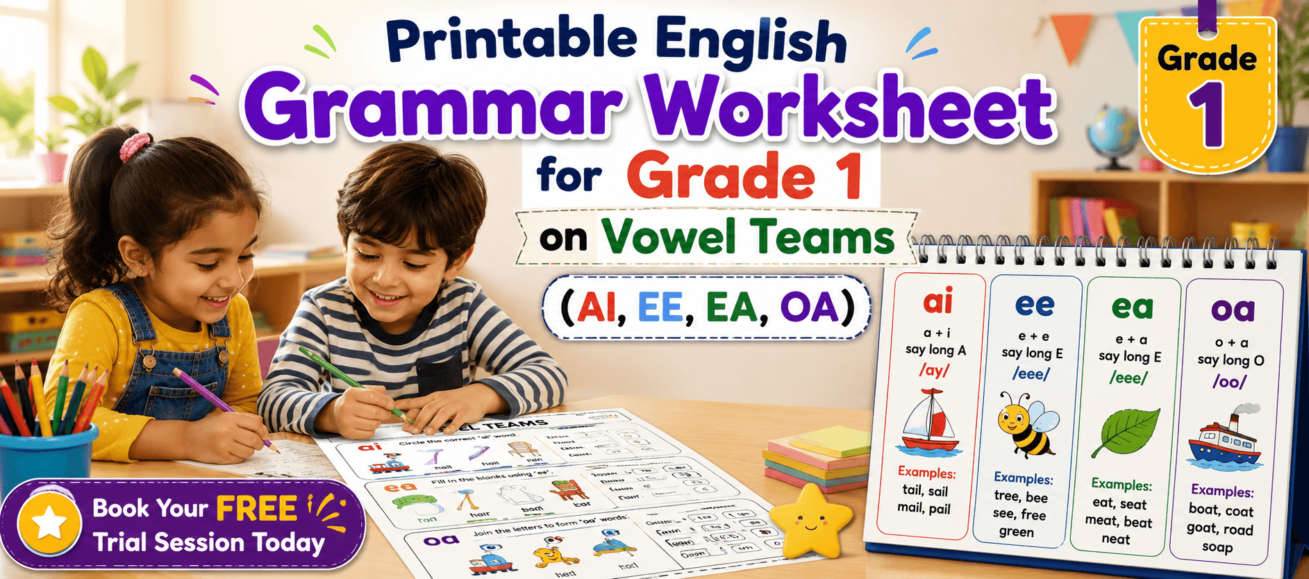 Vowel Team Words Practice Sheets for Class 1 Learners.png