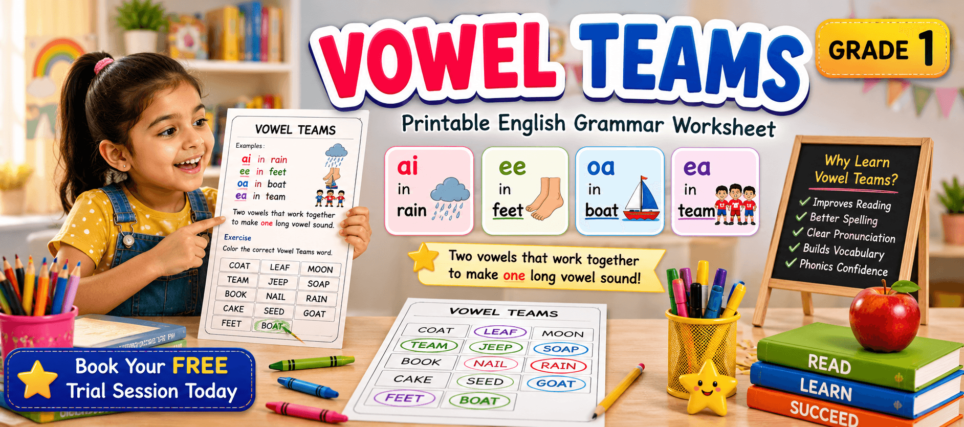 Vowel Teams Practice Sheets for Class 1 English Learners.png
