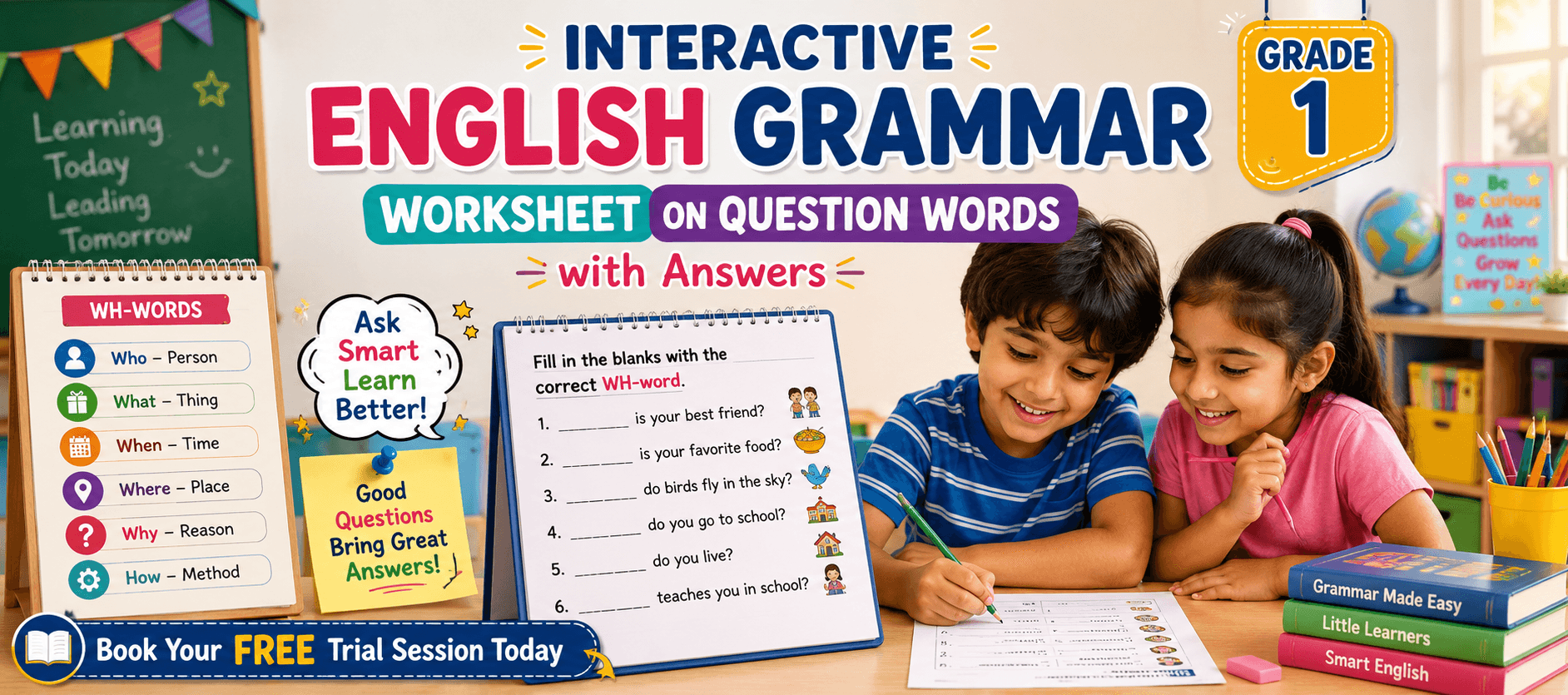 WH Questions Worksheet for Class 1 Kids Free PDF.png