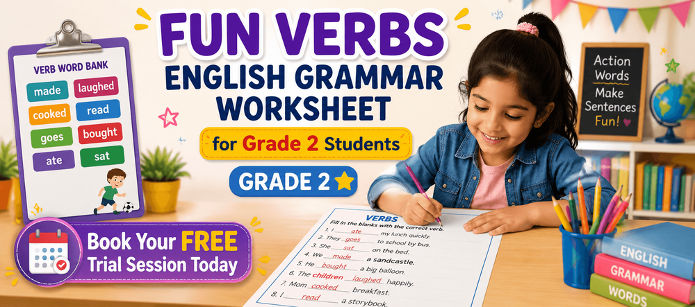 English Grammar Verb Exercises Worksheet for Class 2 Kids
