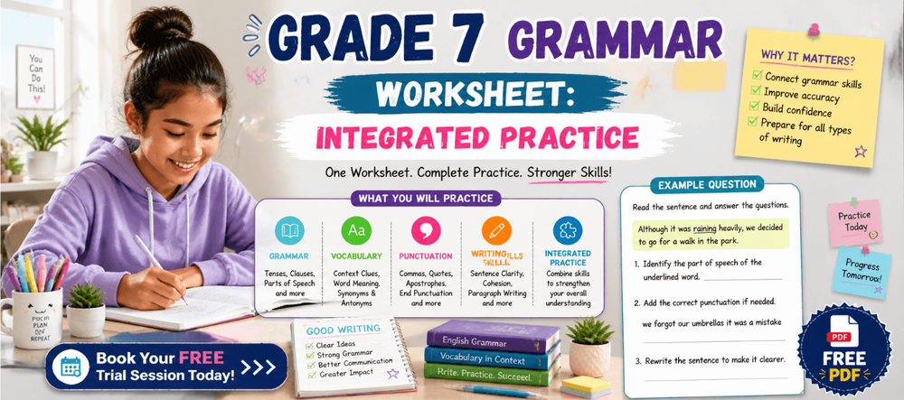 Grade 7 Grammar Worksheet: Integrated Practice [Free PDF]