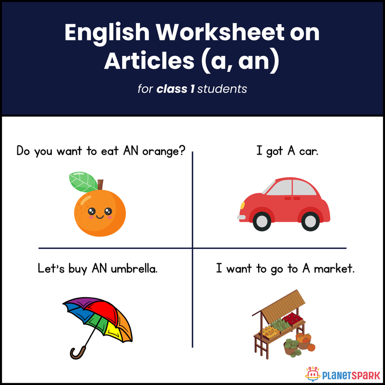 Articles: A, An, The – Class 1 English Worksheet