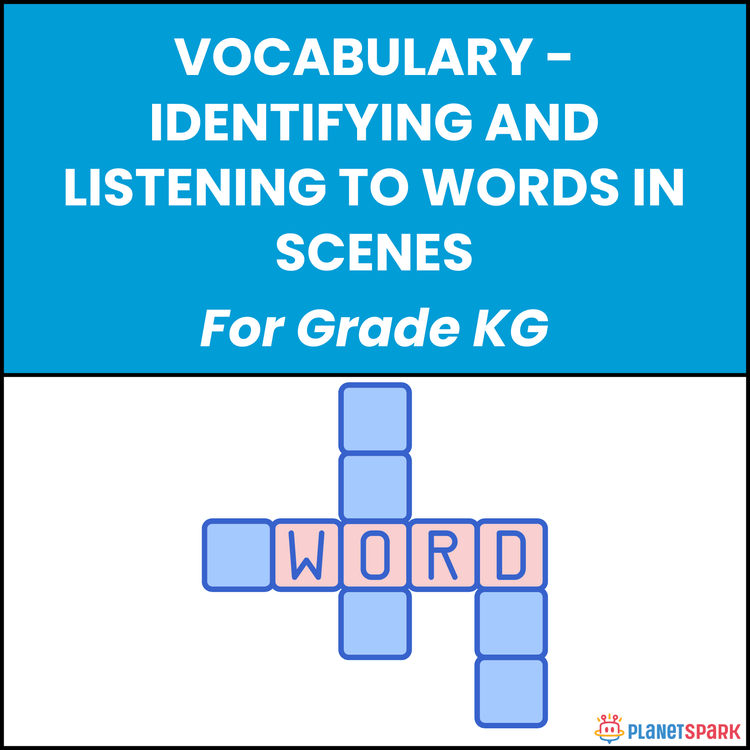 Class KG English Worksheet on Listening and Word Scenes