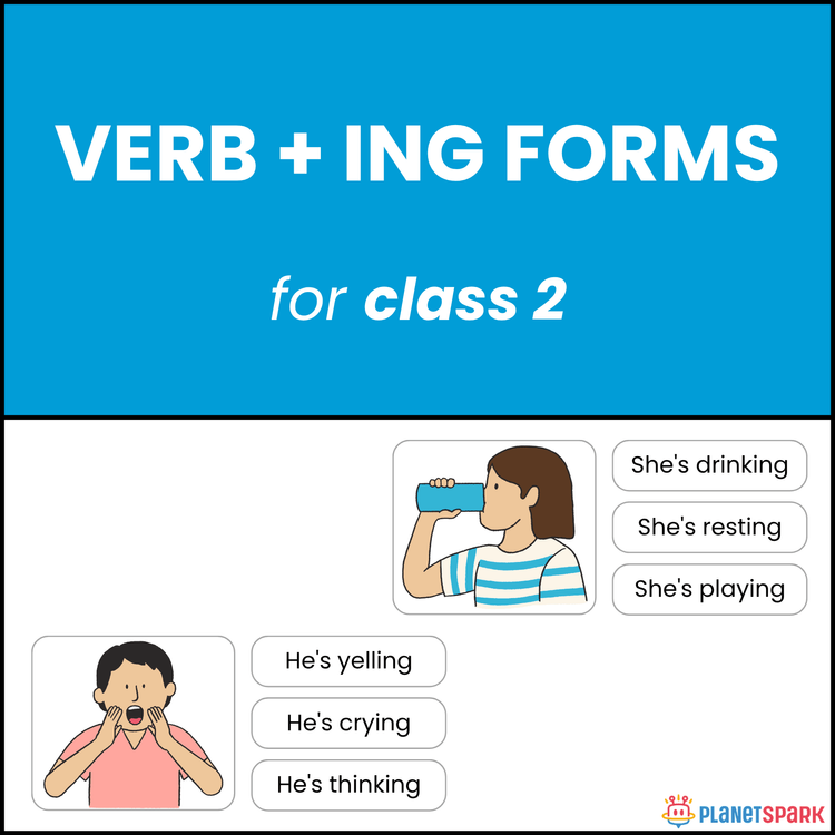 Class 2 Grammar Worksheet on Verb + ing Forms