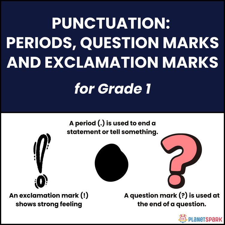 Class 1 Punctuation Worksheet on Periods, Question Marks and Exclamation Marks