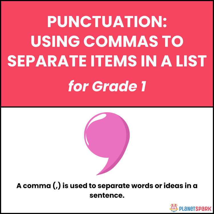 Class 1 Punctuation Worksheet on Using Commas to Separate Items in a List