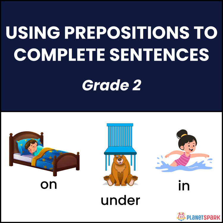 Class 2 English Grammar Worksheet on Prepositions