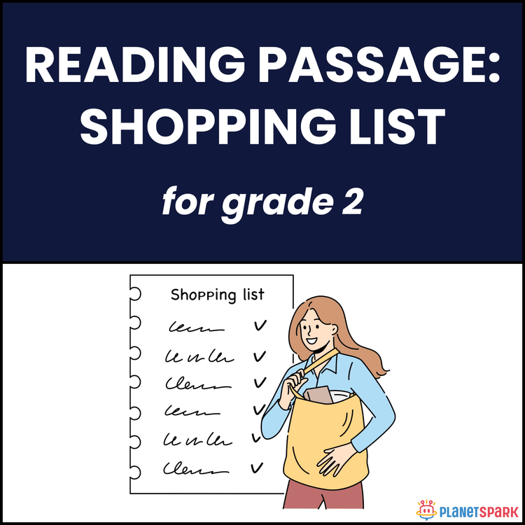 Class 2 English Reading Passage on Shopping List