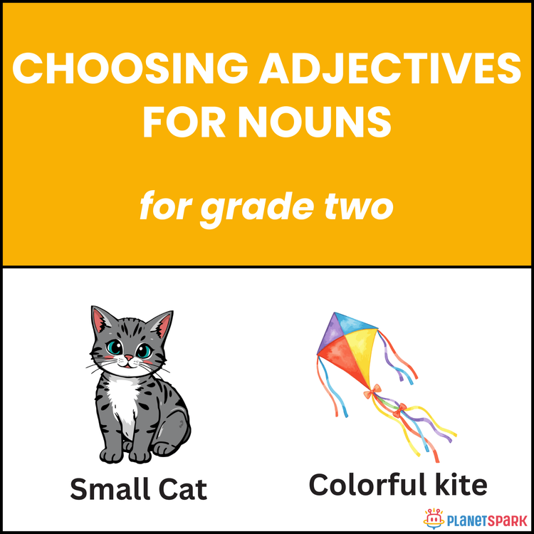 Class 2 Grammar Worksheet on Correct Adjectives for Nouns
