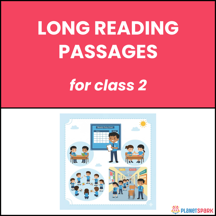 Class 2 Grammar Worksheet on Long Reading Practice
