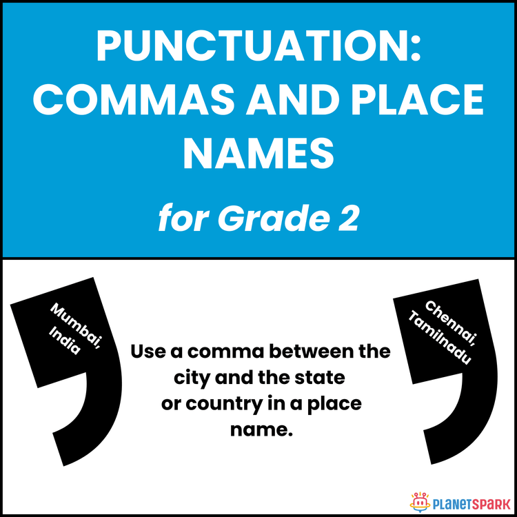 Class 2 Punctuation Worksheet on Commas & Place Names
