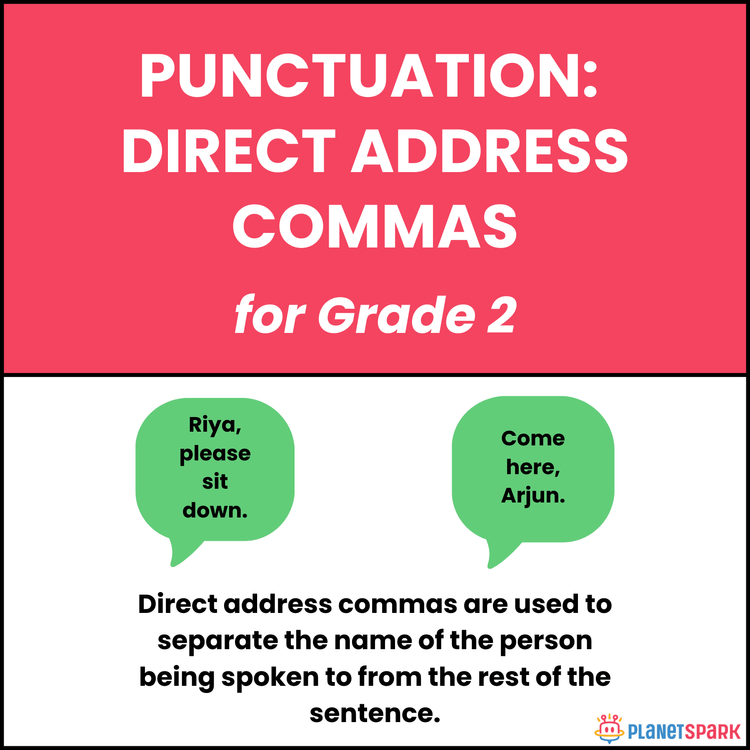 Class 2 Punctuation Worksheet on Direct Address Commas