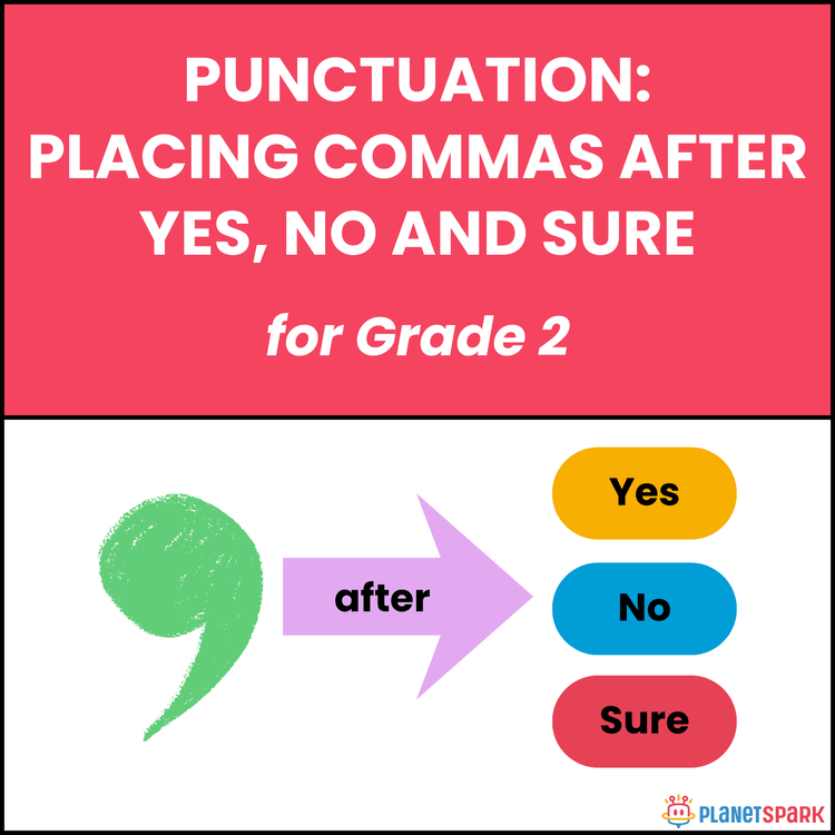Class 2 Punctuation Worksheet on Placing Commas after Yes, No and Sure