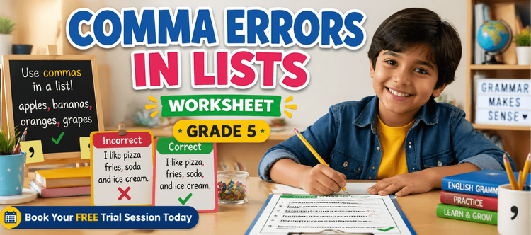 Class 5 Editing Comma Errors in Lists Worksheet Printable PDF