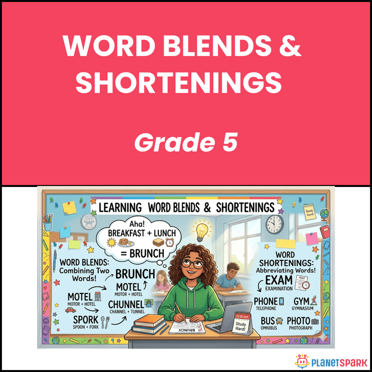 Class 5 English Worksheet on Word Blends and Shortenings