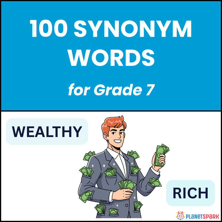 Class 7 Grammar Worksheet on 100 Synonym Words