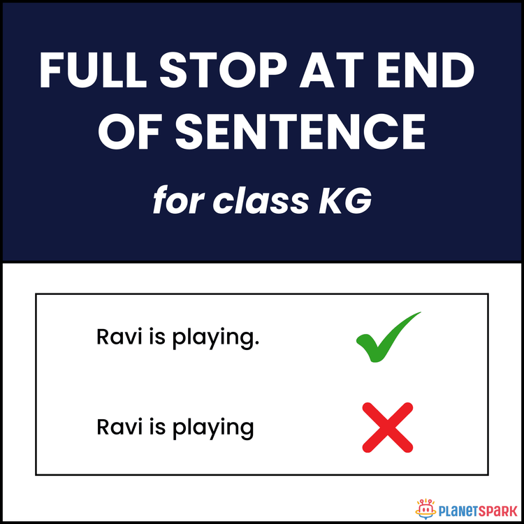 Class KG English Grammar Worksheet: Using Full Stop