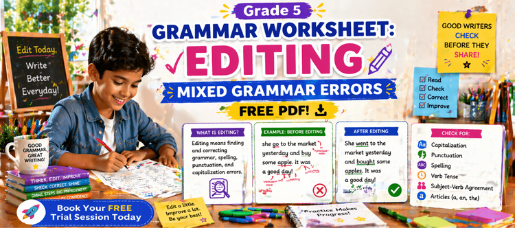 Grade 5 Grammar Worksheet: Editing Mixed Grammar Errors [Free PDF]